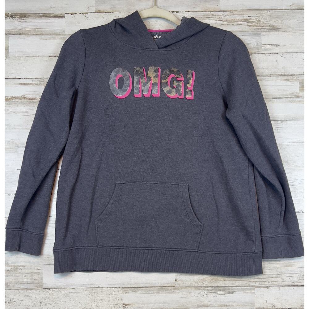 BCG Girls XL 16 Gray OMG Hoodie Pullover Long Sleeve Pocket Sweatshirt Y2K